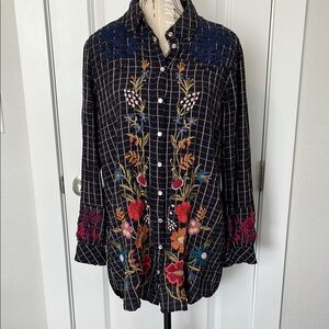 Johnny Was Workshop Embroidered Blouse Boho Bohemian Country Top Western